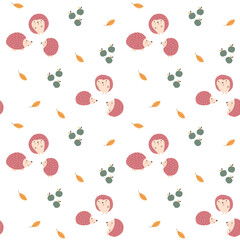 Cute Hedgehog Seamless Pattern, Cartoon animal background vector Illustration
