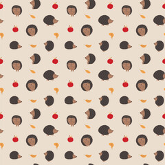 Cute Hedgehog Seamless Pattern, Cartoon animal background vector Illustration