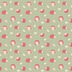 Cute Hedgehog Seamless Pattern, Cartoon animal background vector Illustration