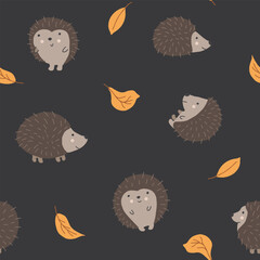 Cute Hedgehog Seamless Pattern, Cartoon animal background vector Illustration