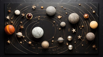  a picture of a solar system with all the planets and the sun in the center of the solar system and all of the stars around it.