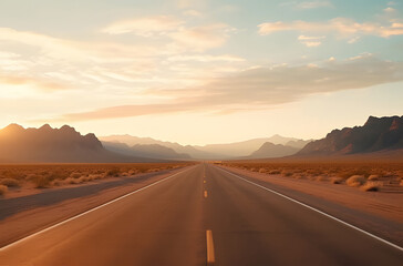 sunset on the road   ai generative