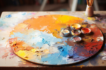 Artists palette with oil paints
