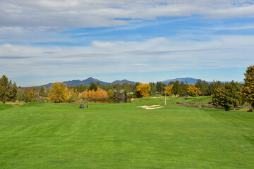 Beautiful and challenging Central Oregon golf course near Redmond and Bend. Rolling terrain with view of Mt. Bachelor and featuring picturesque water hazards. Approximately 180 miles from Portland.