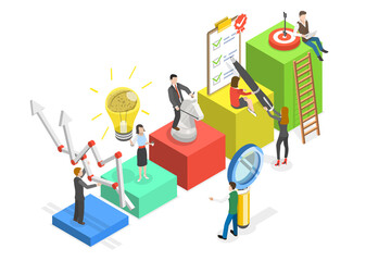 3D Isometric Flat  Conceptual Illustration of Employee Mentoring, Business Coaching