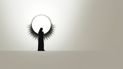 Obraz premium a person standing in the middle of a room with an angel's wing in the middle of the room.