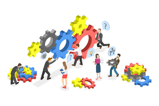 3D Isometric Flat  Conceptual Illustration of Teamwork and Collaboration, Work Routine Management