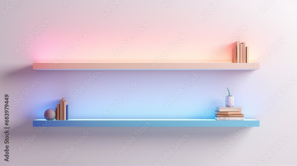 Poster a shelf with books and a vase sitting on top of it next to a vase and a stack of books.