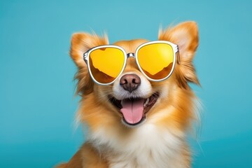 Dog in sunglasses takes on the role of a human on vacation