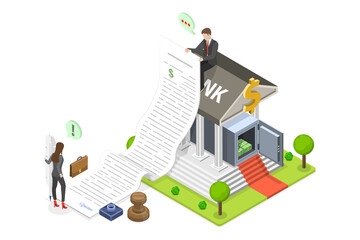 3D Isometric Flat  Conceptual Illustration of Financial Obligation, Loan Agreement, Money Borrowing