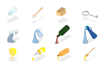 3D Isometric Flat  Conceptual Illustration of Cooking Ingredients, Culinary Food Icons