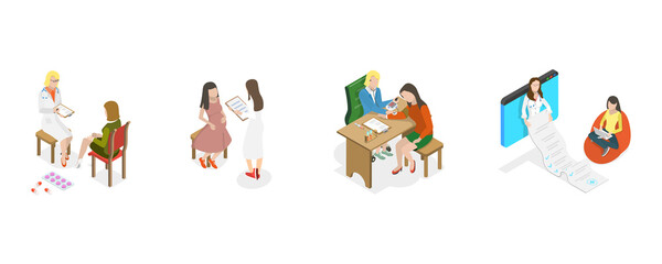 3D Isometric Flat  Conceptual Illustration of Womens Health, Consultation and Diagnosis