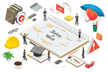 3D Isometric Flat  Conceptual Illustration of Safety At Work, Occupational Safety and Health Administration
