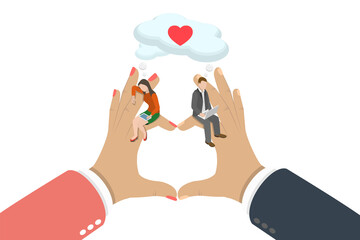 Fototapeta na wymiar 3D Isometric Flat Conceptual Illustration of Online Dating, Remote Service for Virtual Relationship