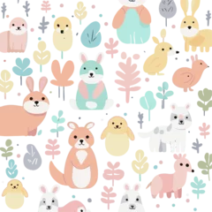Behang Speelgoed cute animal - pastel theme