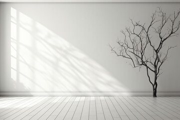 Hallway with white wall and plant mockup template - obrazy, fototapety, plakaty