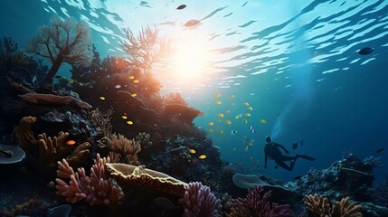 Fototapeta na wymiar a coral reef with fish and plants