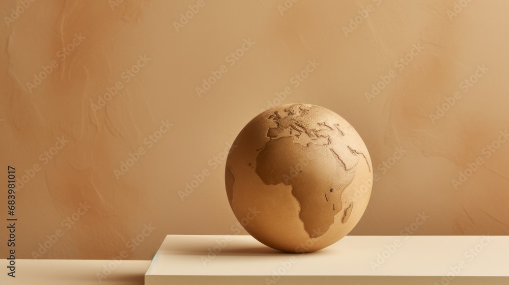 Aufkleber an egg shaped like a map of the world sitting on top of a block of white paper on a table.