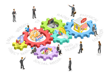 Fototapeta premium 3D Isometric Flat Conceptual Illustration of Omnichannel, Communication Channels Between Seller and Customer