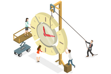 3D Isometric Flat  Conceptual Illustration of Time Management , Efficient Work Organization