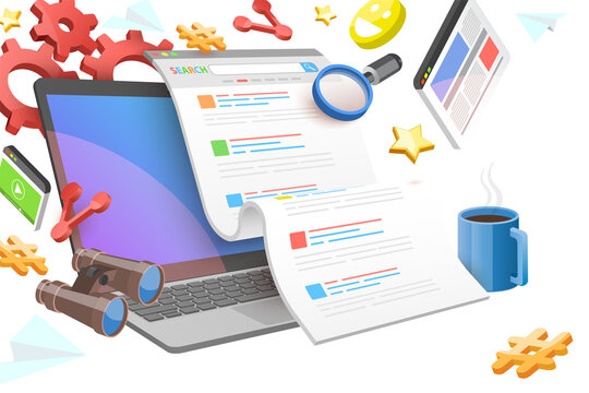 3D  Conceptual Illustration of SERP as Search Engine Result Page, Search Engine Optimization