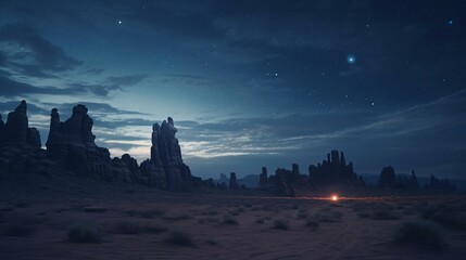 a desert landscape at night