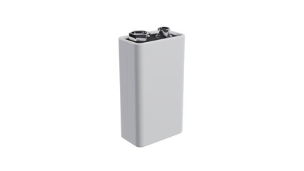 White alkaline 9v battery isolated on transparent and white background. Battery concept. 3D render