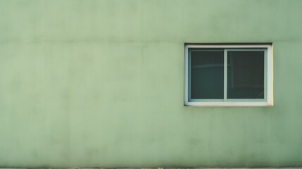  a window on the side of a building with a red fire hydrant in the foreground and a red fire hydrant in the background.