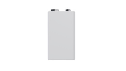 White alkaline 9v battery isolated on transparent and white background. Battery concept. 3D render