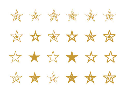 Star icon set. collection of flat golden stars isolated on white background. outline and fill style icons. vector illustration.