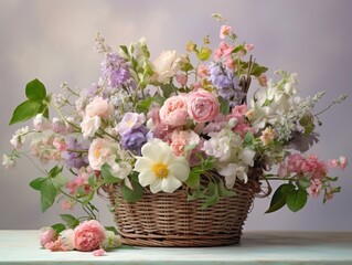 Unveiling Spring's Bounty: A Close-up Look at a Basket Full of Fresh Flowers Generative AI