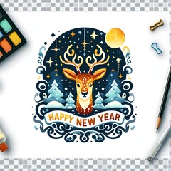 " Happy New Year " with a transparent background, illustration.
