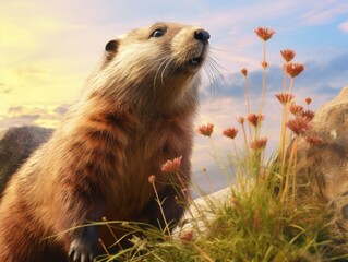 Adorable Marmot Captured in Stunning Detail: Witness Nature at Its Most Innocent Generative AI