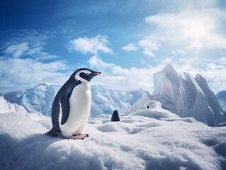 Obraz premium Captivating Solo Penguin Portrait: Embracing the Arctic Chill! Generative AI