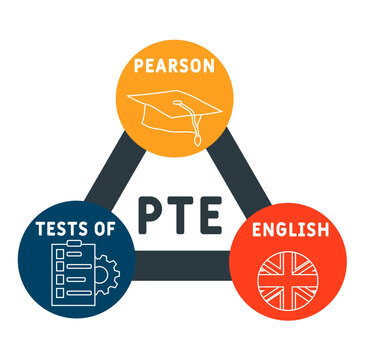 PTE - pearson tests of English acronym. business concept background. vector illustration concept with keywords and icons. lettering illustration with icons for web banner, flyer, landing pag