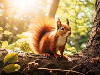 Mesmerizing Glimpse: An Enthralling Portrait of a Brown Squirrel in Its Natural Forest Habitat Generative AI