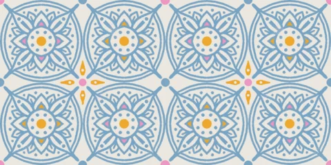 Stof per meter Vintage seamless abstract floral pattern in European style. Azulejo pattern. © Serazetdinov