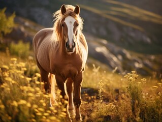 Obraz premium Majestic Equine Splendor: A Horse by Motzinger Mountain in Bratsk Generative AI