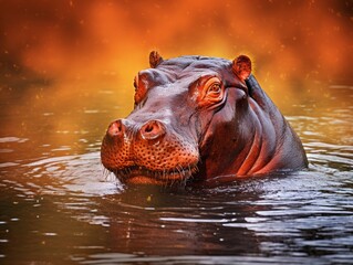 Captivating Glimpse of a Majestic Hippopotamus Roaming Free in its Natural Habitat Generative AI