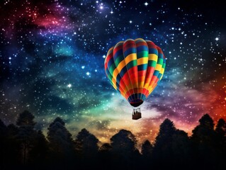 Fototapeta na wymiar Mystical Journey: A Hot Air Balloon Adventure under the Starry Night Sky Generative AI