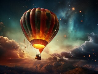 Mystical Journey: Soaring through the Night Sky in a Hot Air Balloon Generative AI