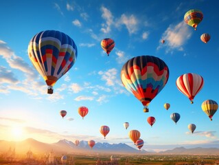 Obraz premium Stunning Display of Colorful Hot Air Balloons Painting the Sky: Unforgettable Experience! Generative AI