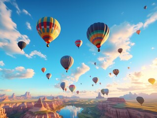 Obraz premium Spectacular Views: Ascend into Adventure with Sky High Hot Air Balloons! Generative AI