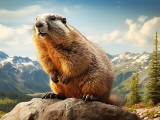 Mesmerizing Moments: A Glimpse into the Life of the Majestic Western Mountain Marmot Generative AI