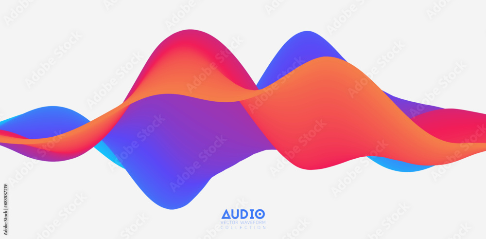 Poster sound wave visualiztion. 3d colorful solid waveform. voice sample pattern.