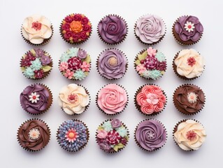 Indulge Your Sweet Tooth: Dive Into These Artfully Arranged Gourmet Cupcakes! Generative AI