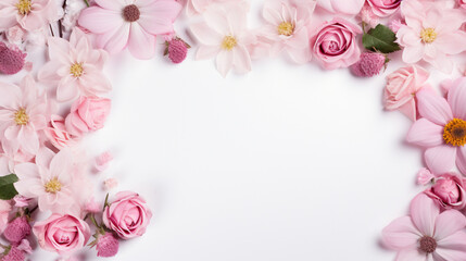 Fototapeta premium Espace vide et blanc de composition. Pour conception et création graphique. Fleurs, plantes, feuilles.