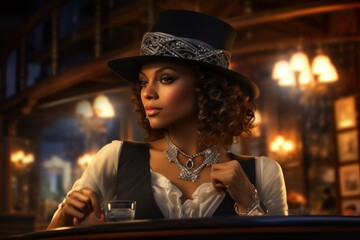 Beautiful flappers dressed in style of Roaring twenties . Vintage, retro party, fashion, girls friends, 1920s 1930s style gentlemen in a luxury, Flapper Chicago gangsters, nightlife elegance.