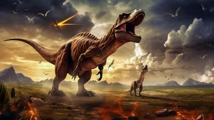 Fototapeten A scene from prehistory. Dinosaurs before extinction © jovannig