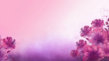 Abstract Pink background with flowers, whimsical and artistic gradient background of purple to pink